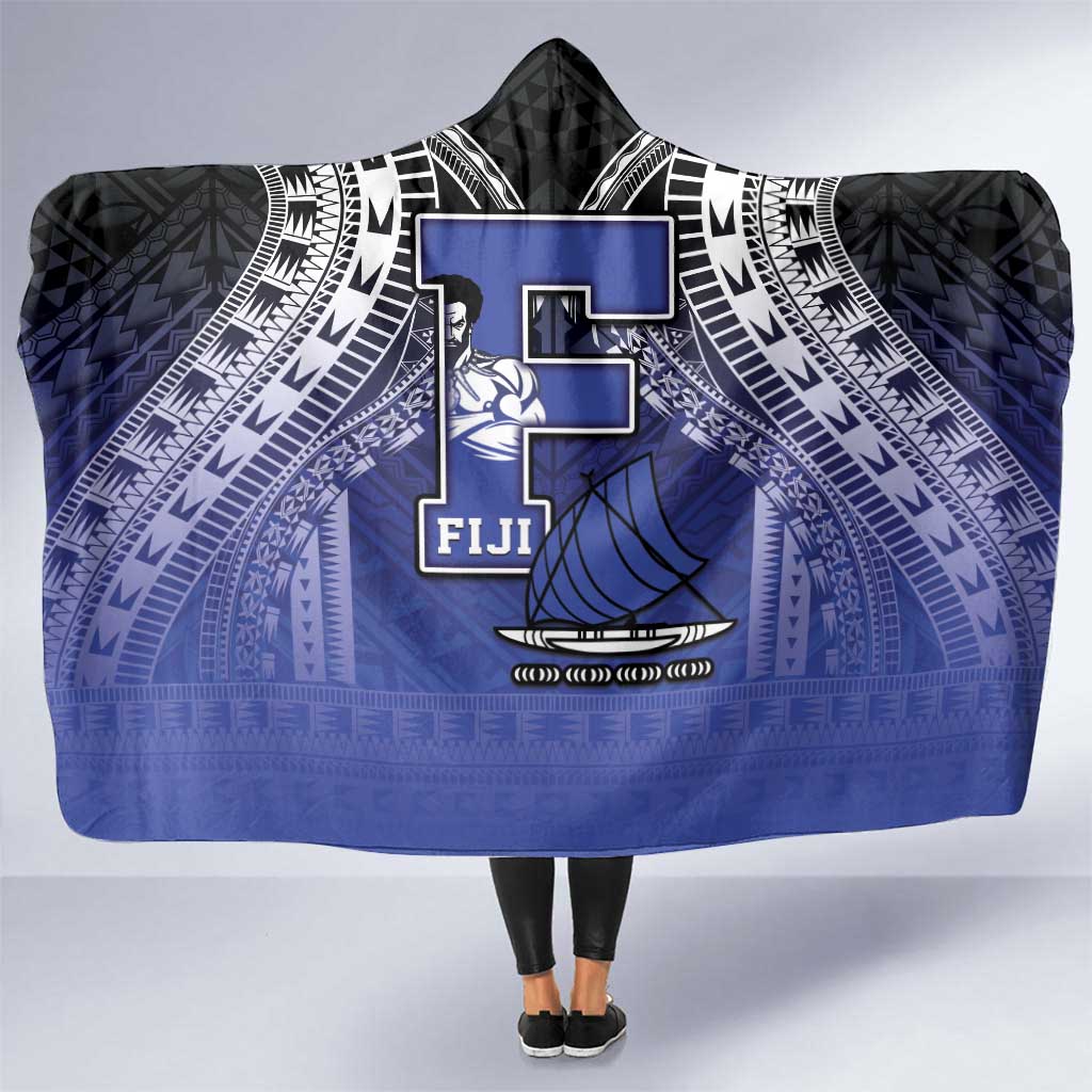 Fiji Drua Hooded Blanket Fijian Tapa Pattern LT05 One Size Blue - Polynesian Pride