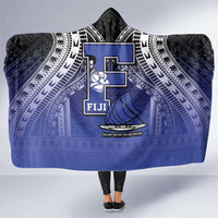 Fiji Drua Hooded Blanket Fijian Tapa Pattern LT05 One Size Blue - Polynesian Pride