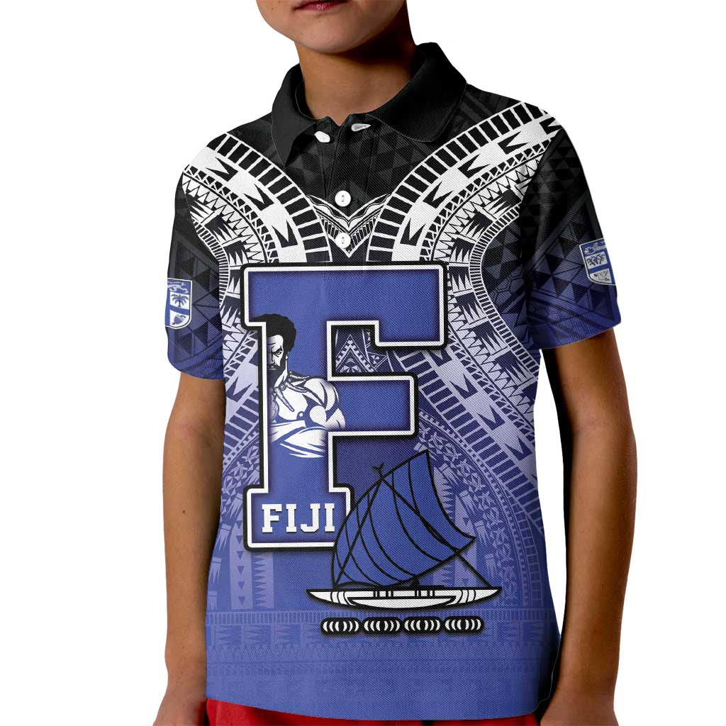 Custom Fiji Drua Kid Polo Shirt Fijian Tapa Pattern LT05 Kid Blue - Polynesian Pride