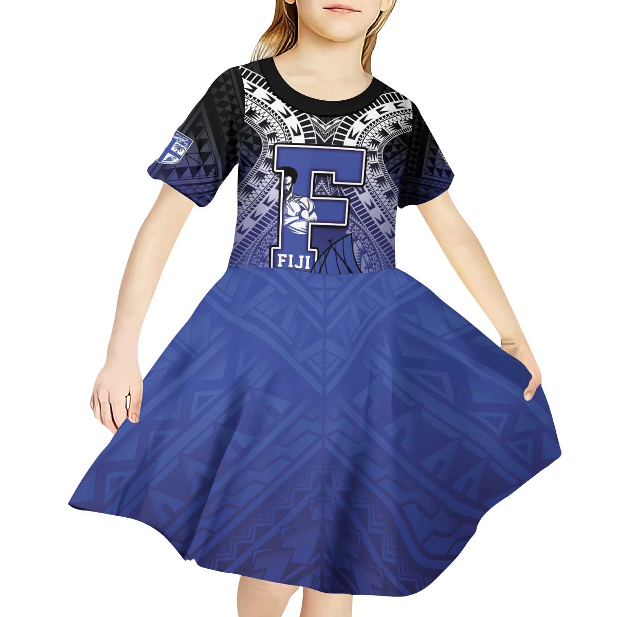 Custom Fiji Drua Kid Short Sleeve Dress Fijian Tapa Pattern LT05 - Polynesian Pride