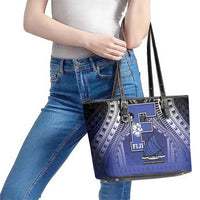 Fiji Drua Leather Tote Bag Fijian Tapa Pattern