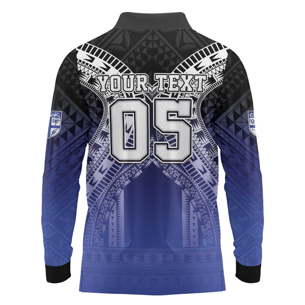 Custom Fiji Drua Long Sleeve Polo Shirt Fijian Tapa Pattern LT05 - Polynesian Pride