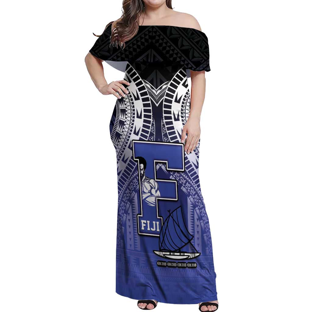 Custom Fiji Drua Off Shoulder Maxi Dress Fijian Tapa Pattern