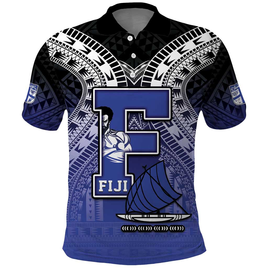 Custom Fiji Drua Polo Shirt Fijian Tapa Pattern LT05 Blue - Polynesian Pride