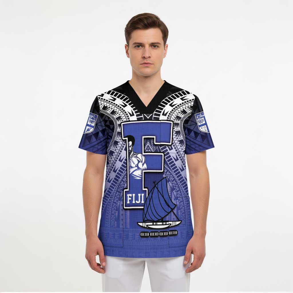 Custom Fiji Drua Scrub Top Fijian Tapa Pattern - Polynesian Pride