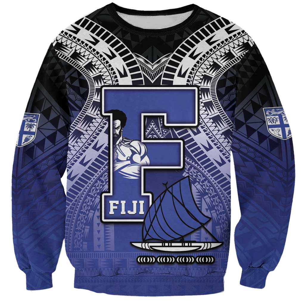 Custom Fiji Drua Sweatshirt Fijian Tapa Pattern LT05 Unisex Blue - Polynesian Pride