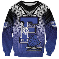 Custom Fiji Drua Sweatshirt Fijian Tapa Pattern LT05 Unisex Blue - Polynesian Pride