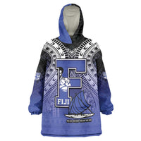 Custom Fiji Drua Wearable Blanket Hoodie Fijian Tapa Pattern