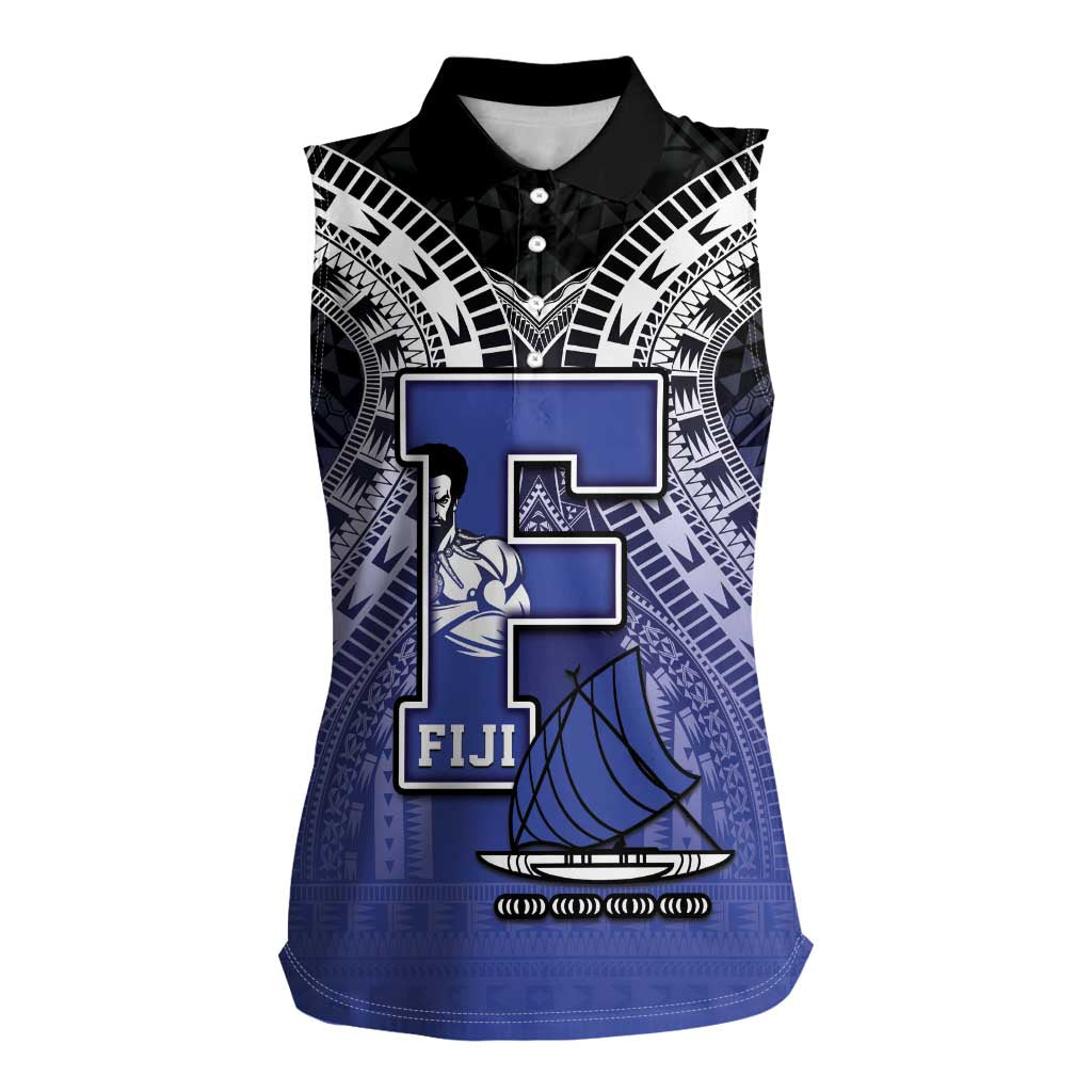 Custom Fiji Drua Women Sleeveless Polo Shirt Fijian Tapa Pattern LT05 Female Blue - Polynesian Pride
