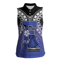 Custom Fiji Drua Women Sleeveless Polo Shirt Fijian Tapa Pattern LT05 Female Blue - Polynesian Pride