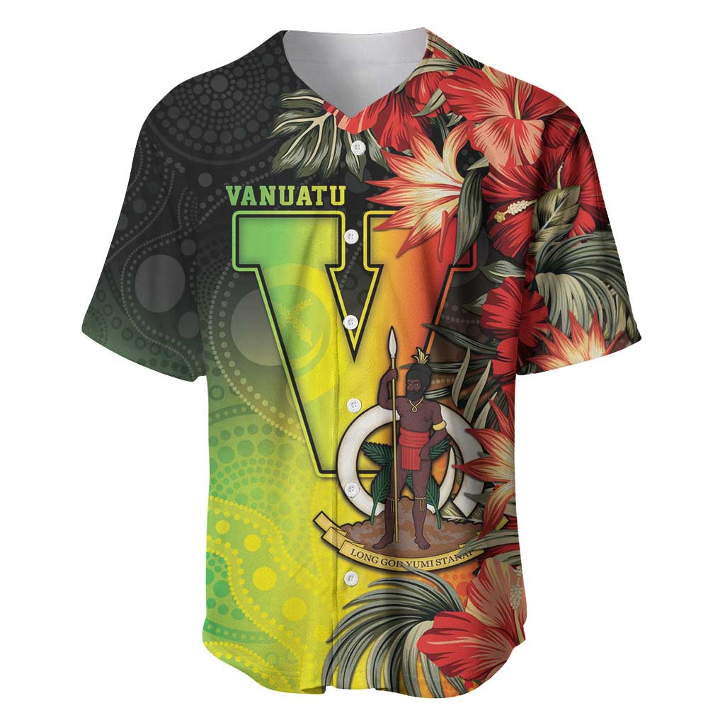 Aboriginal Dot Art Vanuatu Personalised Baseball Jersey Tropical Flowers