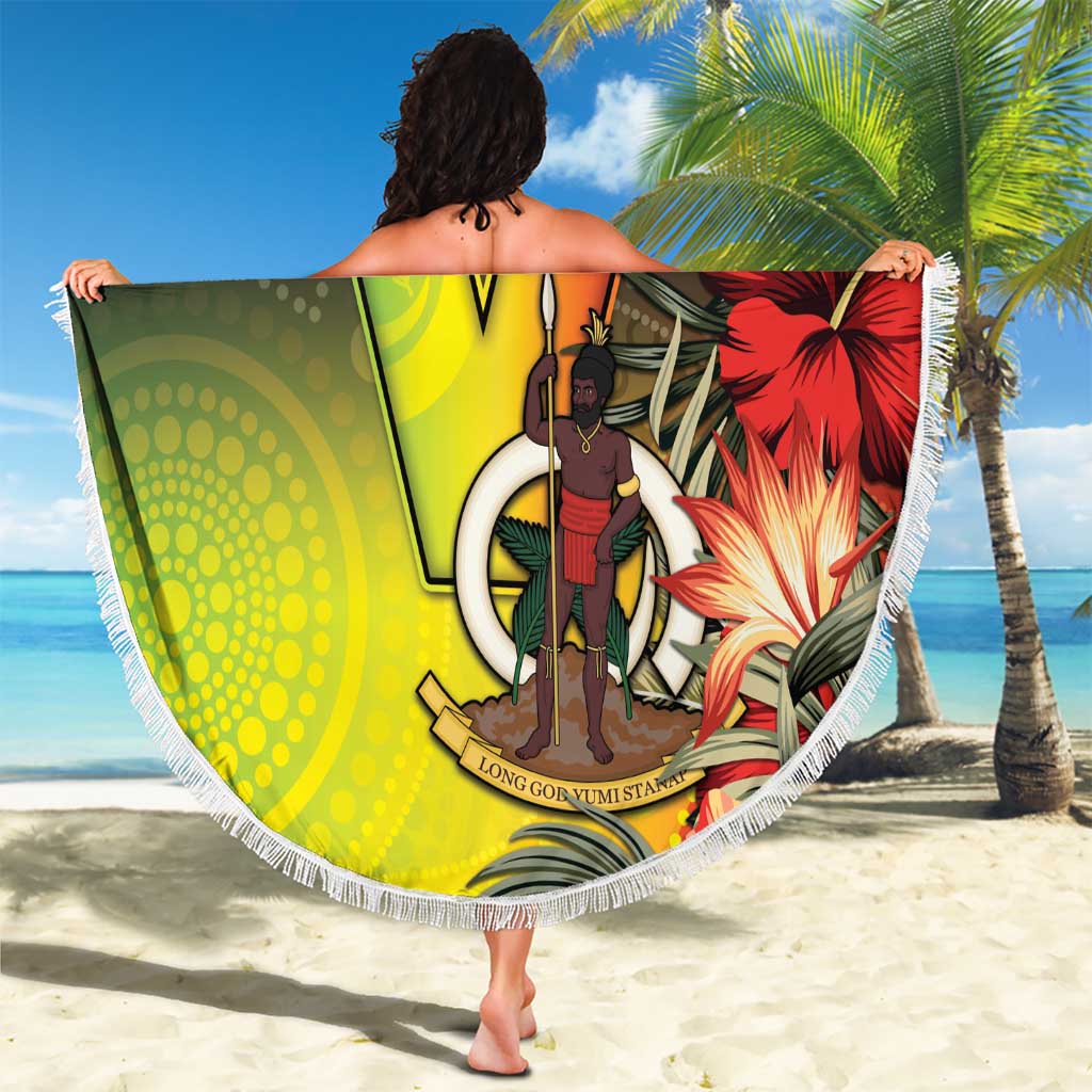 Aboriginal Dot Art Vanuatu Beach Blanket Tropical Flowers
