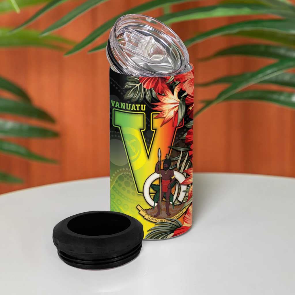 Aboriginal Dot Art Vanuatu Personalised 4 in 1 Can Cooler Tumbler Tropical Flowers LT05 - Polynesian Pride