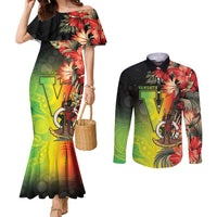 Aboriginal Dot Art Vanuatu Personalised Couples Matching Mermaid Dress and Long Sleeve Button Shirt Tropical Flowers LT05 Reggae - Polynesian Pride