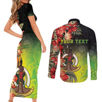 Aboriginal Dot Art Vanuatu Personalised Couples Matching Short Sleeve Bodycon Dress and Long Sleeve Button Shirt Tropical Flowers LT05 - Polynesian Pride
