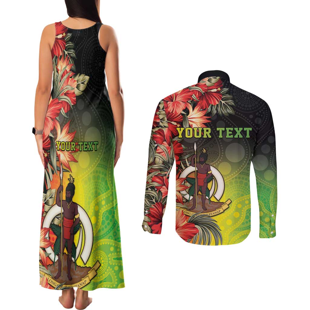 Aboriginal Dot Art Vanuatu Personalised Couples Matching Tank Maxi Dress and Long Sleeve Button Shirt Tropical Flowers LT05 - Polynesian Pride