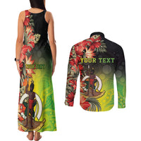 Aboriginal Dot Art Vanuatu Personalised Couples Matching Tank Maxi Dress and Long Sleeve Button Shirt Tropical Flowers LT05 - Polynesian Pride