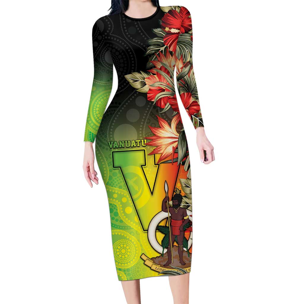 Aboriginal Dot Art Vanuatu Personalised Family Matching Long Sleeve Bodycon Dress and Hawaiian Shirt Tropical Flowers