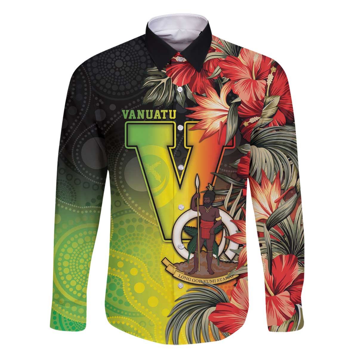 Aboriginal Dot Art Vanuatu Personalised Family Matching Off The Shoulder Long Sleeve Dress and Hawaiian Shirt Tropical Flowers