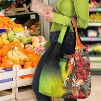 Aboriginal Dot Art Vanuatu Grocery Bag Tropical Flowers