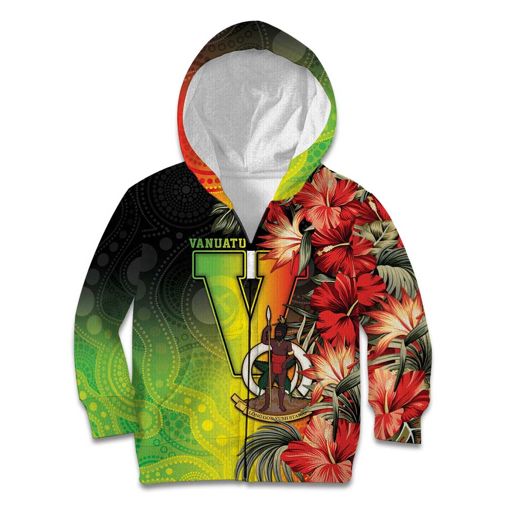 Aboriginal Dot Art Vanuatu Personalised Kid Hoodie Tropical Flowers LT05 Zip Hoodie Reggae - Polynesian Pride