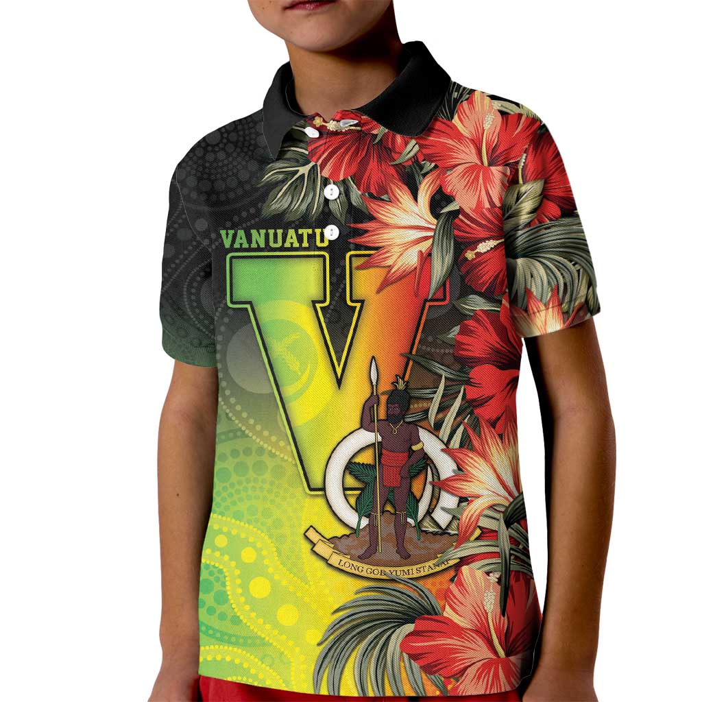 Aboriginal Dot Art Vanuatu Personalised Kid Polo Shirt Tropical Flowers LT05 Kid Reggae - Polynesian Pride