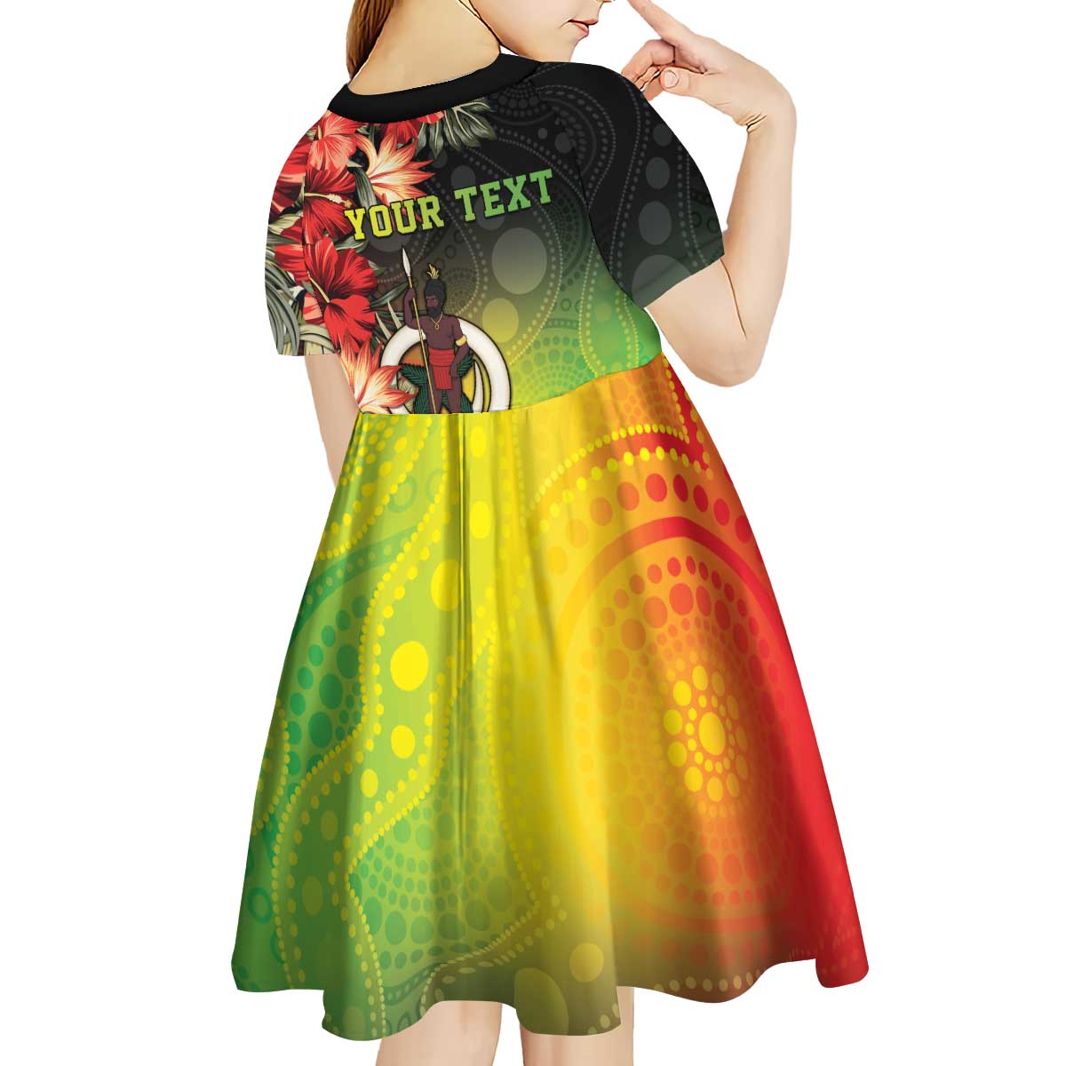 Aboriginal Dot Art Vanuatu Personalised Kid Short Sleeve Dress Tropical Flowers LT05 - Polynesian Pride