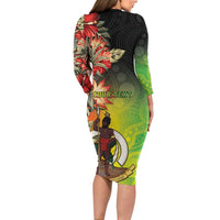 Aboriginal Dot Art Vanuatu Personalised Long Sleeve Bodycon Dress Tropical Flowers
