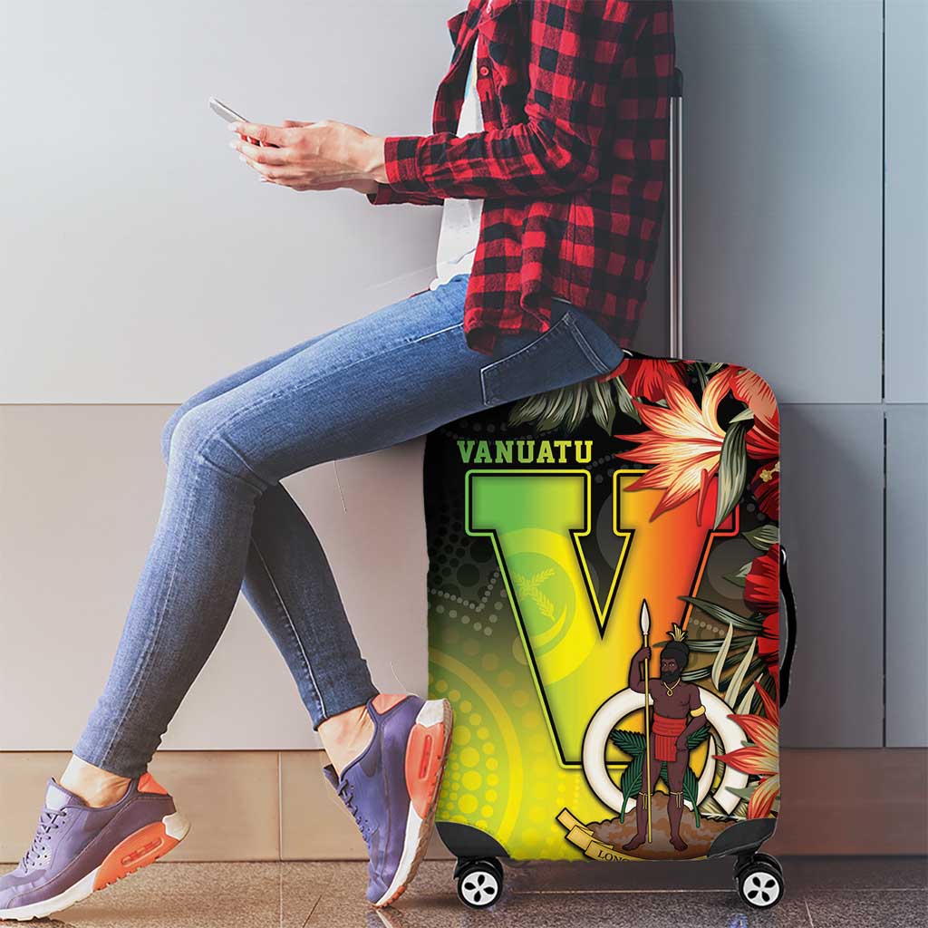 Aboriginal Dot Art Vanuatu Luggage Cover Tropical Flowers