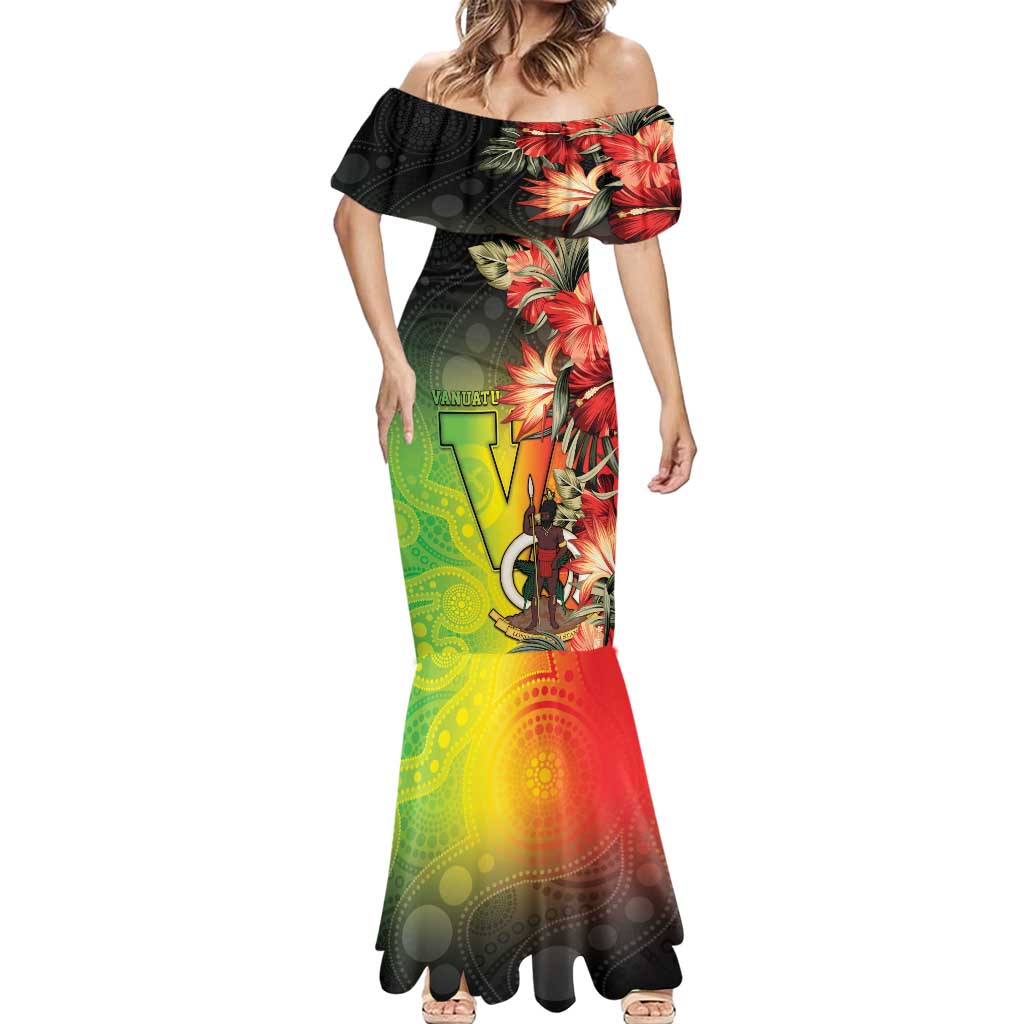 Aboriginal Dot Art Vanuatu Personalised Mermaid Dress Tropical Flowers LT05 - Polynesian Pride