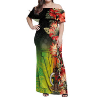 Aboriginal Dot Art Vanuatu Personalised Off Shoulder Maxi Dress Tropical Flowers LT05 Women Reggae - Polynesian Pride