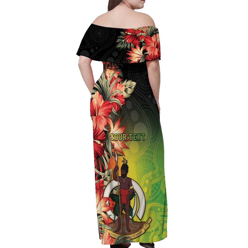 Aboriginal Dot Art Vanuatu Personalised Off Shoulder Maxi Dress Tropical Flowers LT05 - Polynesian Pride