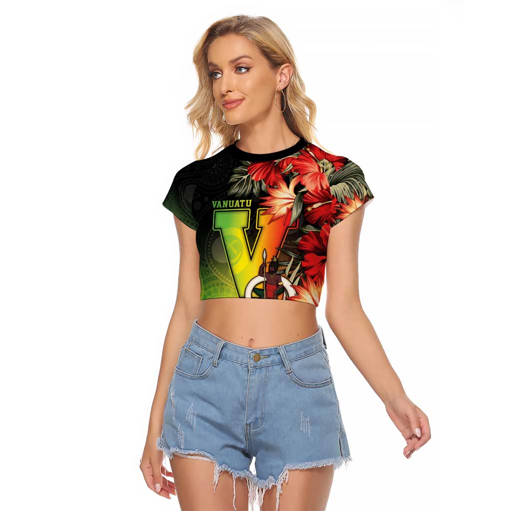 Aboriginal Dot Art Vanuatu Personalised Raglan Cropped T Shirt Tropical Flowers LT05 Female Reggae - Polynesian Pride