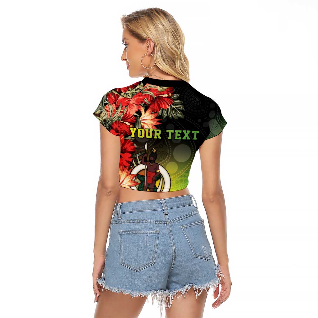 Aboriginal Dot Art Vanuatu Personalised Raglan Cropped T Shirt Tropical Flowers LT05 - Polynesian Pride