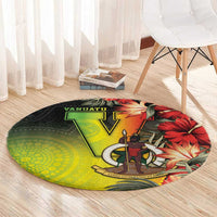 Aboriginal Dot Art Vanuatu Round Carpet Tropical Flowers