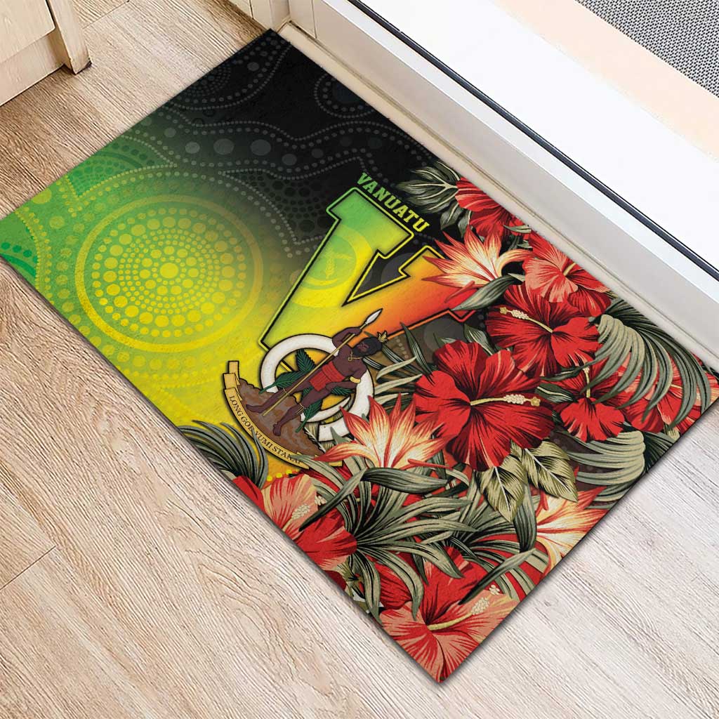 Aboriginal Dot Art Vanuatu Rubber Doormat Tropical Flowers LT05 - Polynesian Pride