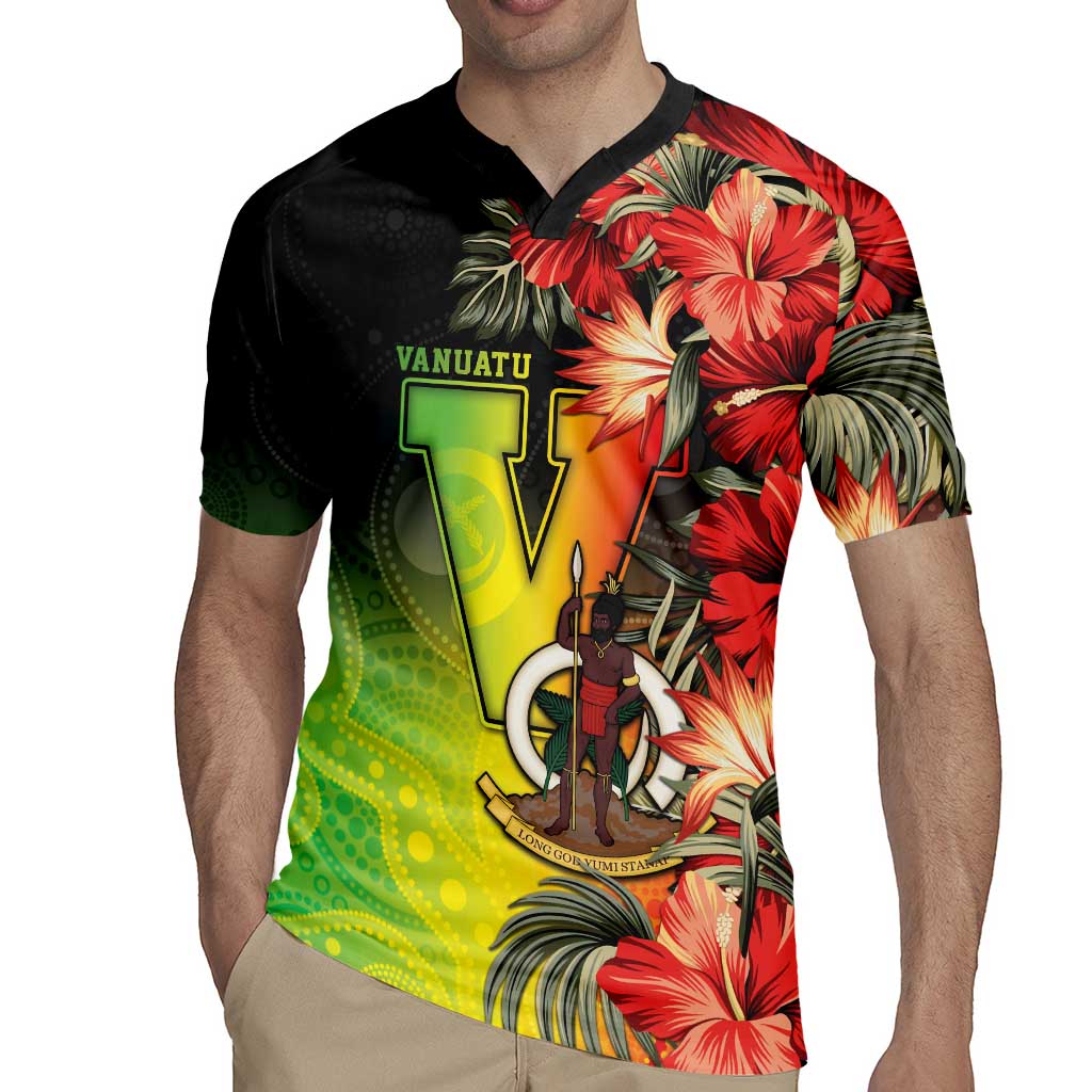Aboriginal Dot Art Vanuatu Personalised Rugby Jersey Tropical Flowers