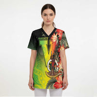 Aboriginal Dot Art Vanuatu Personalised Scrub Top Tropical Flowers - Polynesian Pride