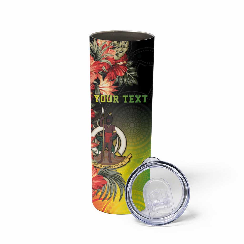 Aboriginal Dot Art Vanuatu Personalised Skinny Tumbler Tropical Flowers