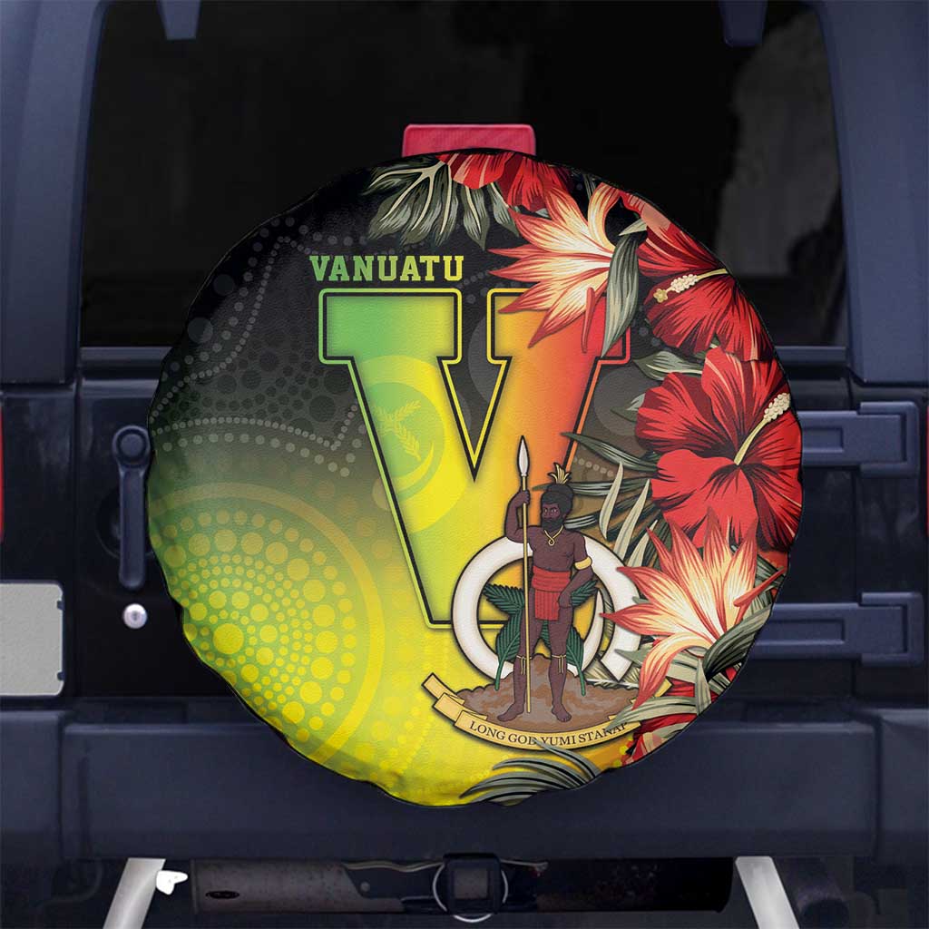 Aboriginal Dot Art Vanuatu Spare Tire Cover Tropical Flowers
