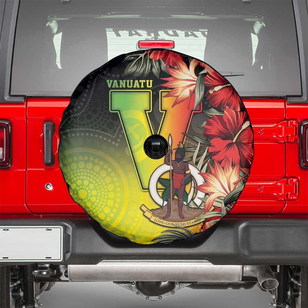 Aboriginal Dot Art Vanuatu Spare Tire Cover Tropical Flowers