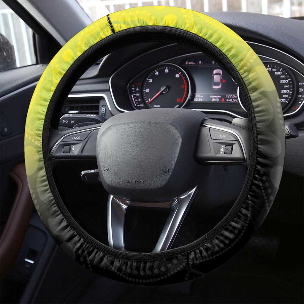 Aboriginal Dot Art Vanuatu Steering Wheel Cover Tropical Flowers