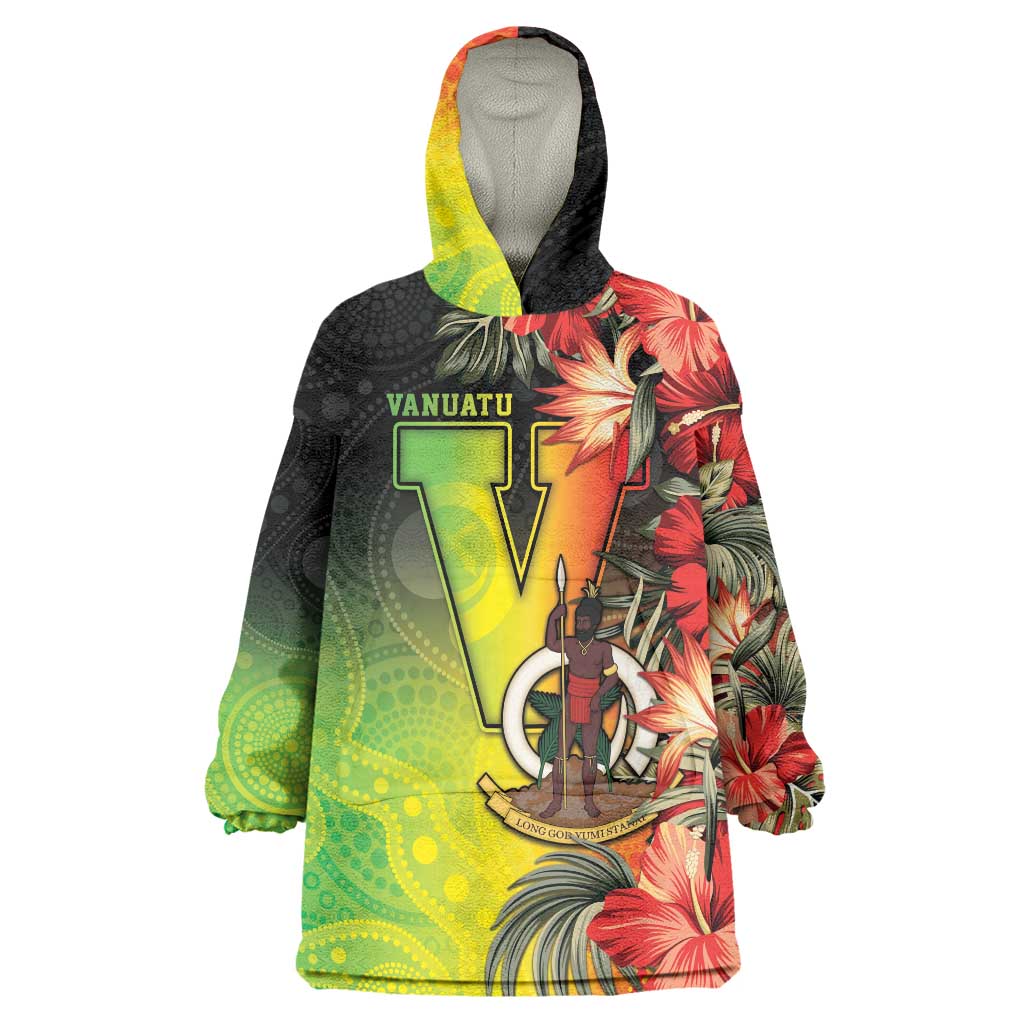 Aboriginal Dot Art Vanuatu Personalised Wearable Blanket Hoodie Tropical Flowers