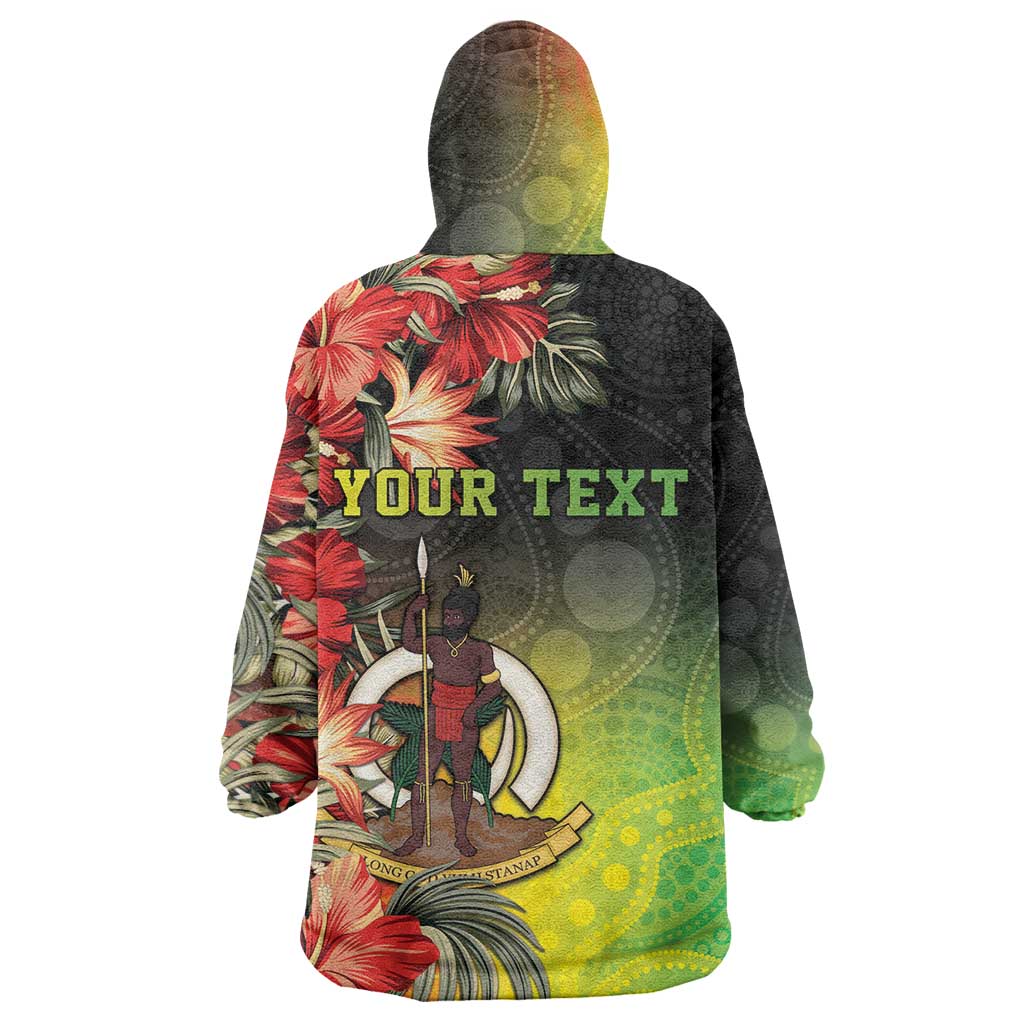 Aboriginal Dot Art Vanuatu Personalised Wearable Blanket Hoodie Tropical Flowers