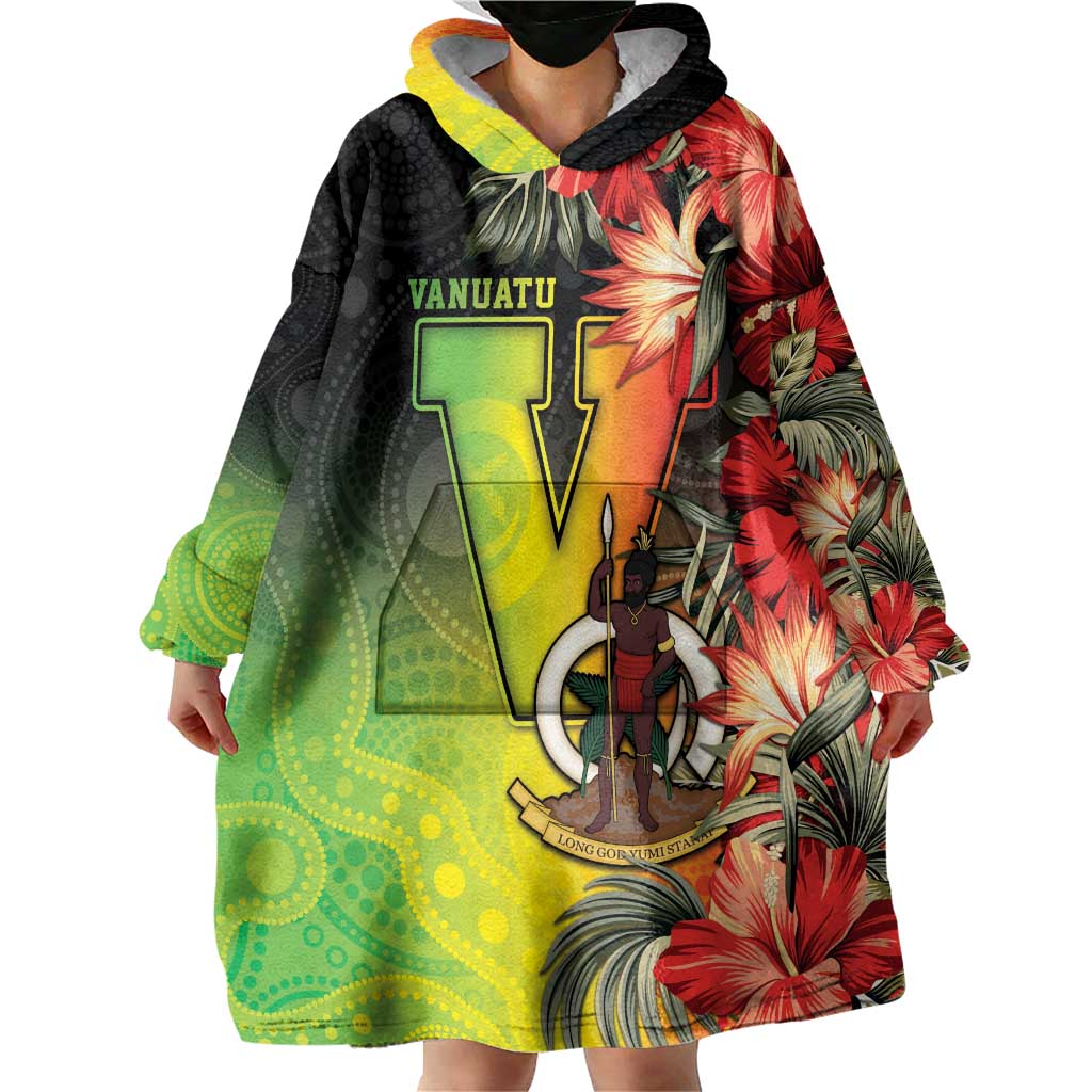 Aboriginal Dot Art Vanuatu Personalised Wearable Blanket Hoodie Tropical Flowers