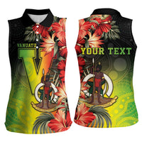 Aboriginal Dot Art Vanuatu Personalised Women Sleeveless Polo Shirt Tropical Flowers LT05 - Polynesian Pride