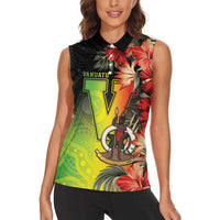 Aboriginal Dot Art Vanuatu Personalised Women Sleeveless Polo Shirt Tropical Flowers LT05 - Polynesian Pride