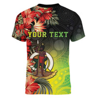 Aboriginal Dot Art Vanuatu Personalised Women V-Neck T-Shirt Tropical Flowers LT05 - Polynesian Pride