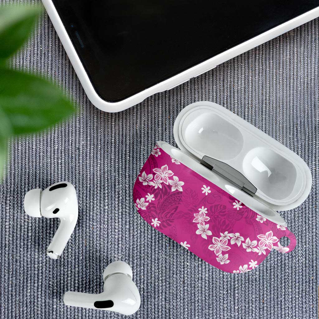 Hawaii Monstera Deliciosa AirPods Case Pink Plumeria Polynesian Pattern - Polynesian Pride