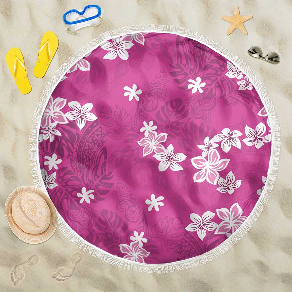 Hawaii Monstera Deliciosa Beach Blanket Pink Plumeria Polynesian Pattern - Polynesian Pride